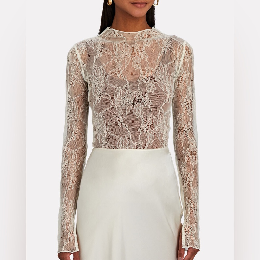 WEWOREWHAT - Chantilly Lace Mock Neck Top